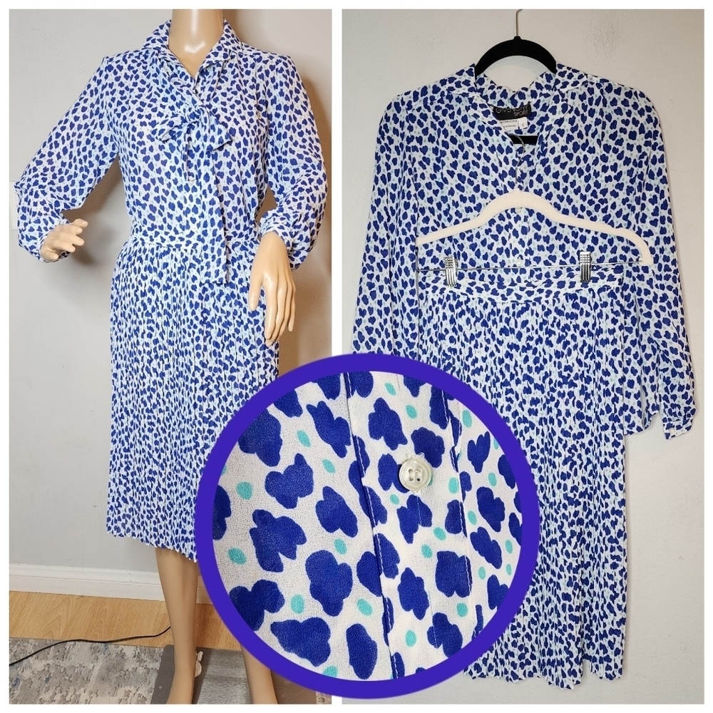 Vintage Givenchy 2-Peice skirt and blouse set. Blue green white. Size 6/8.